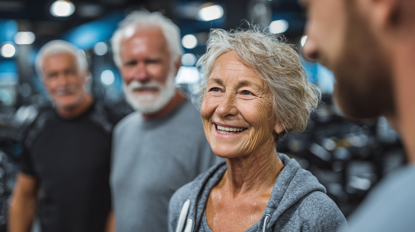 Активні люди старшого віку займаються фізичними вправами на природі